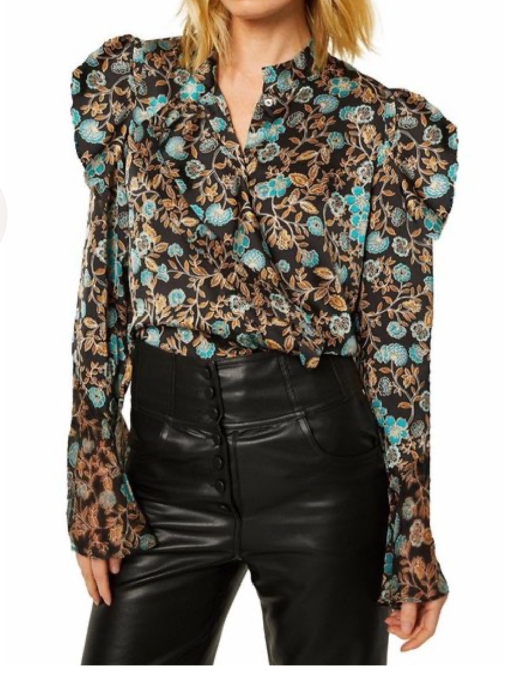 Misa Los Angeles Garance Top in Goldleaf/Teal Shimmer Size Small